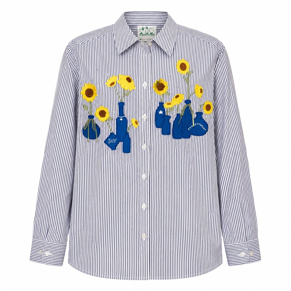 Quacker Factory Cottagecore Stripe Button Shirt Womens Small Artsy Grandmacore
